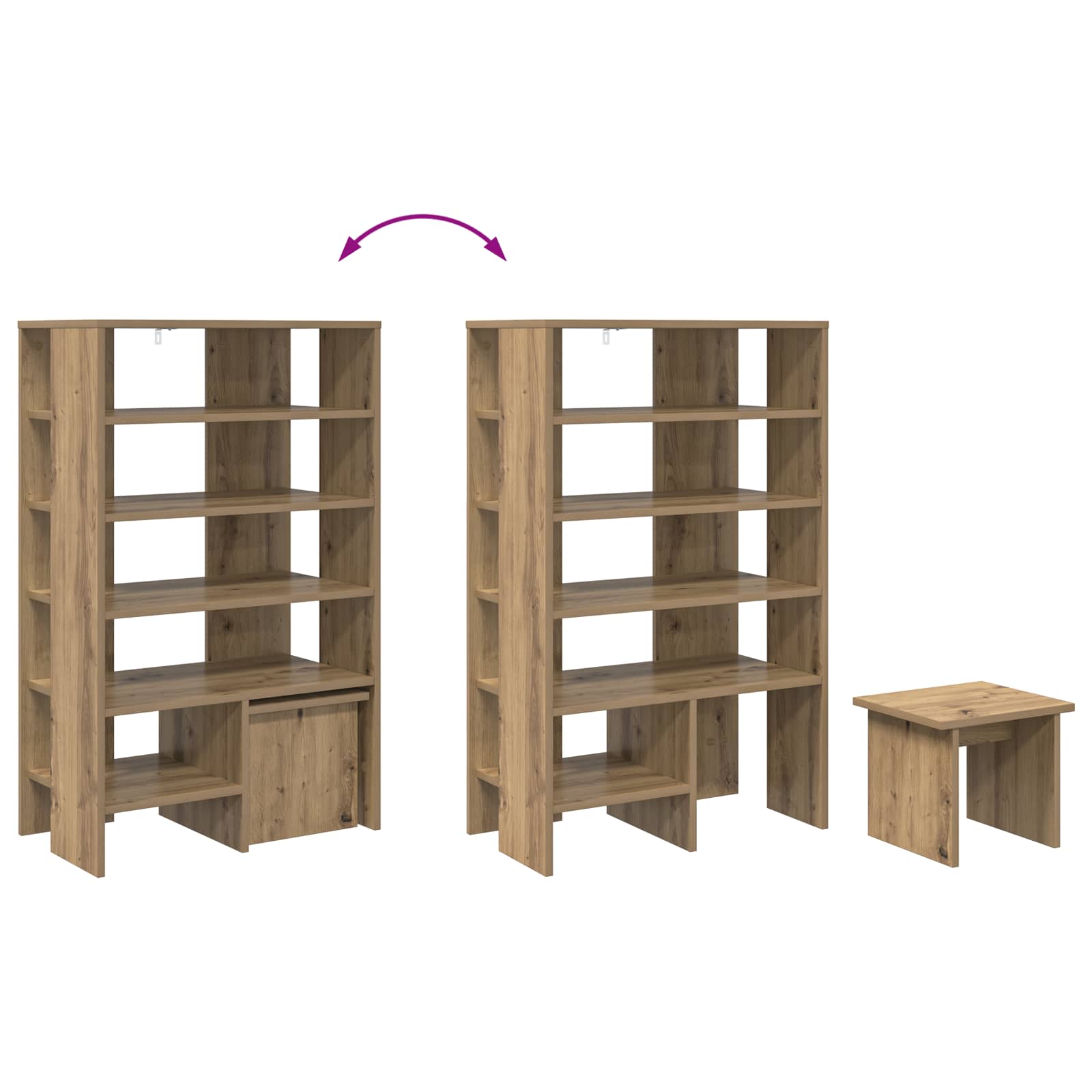 Schoenenkast met plank 2 pcs Artisan Eiken Bewerkt hout
