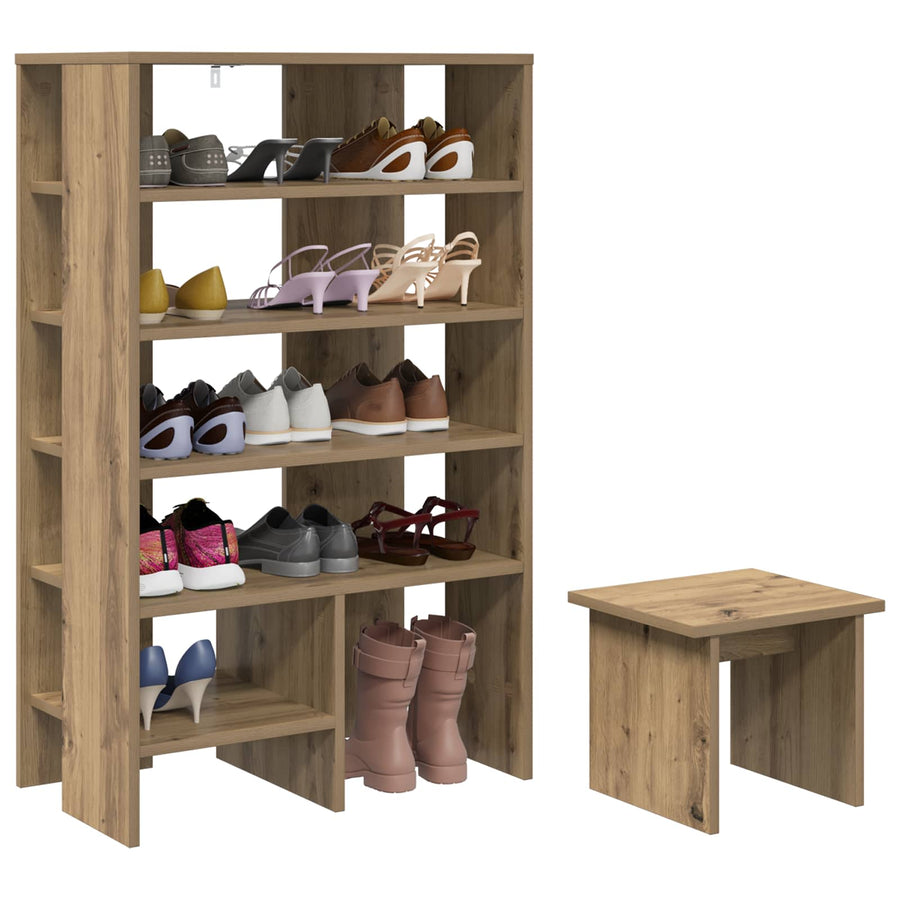 Schoenenkast met plank 2 pcs Artisan Eiken Bewerkt hout