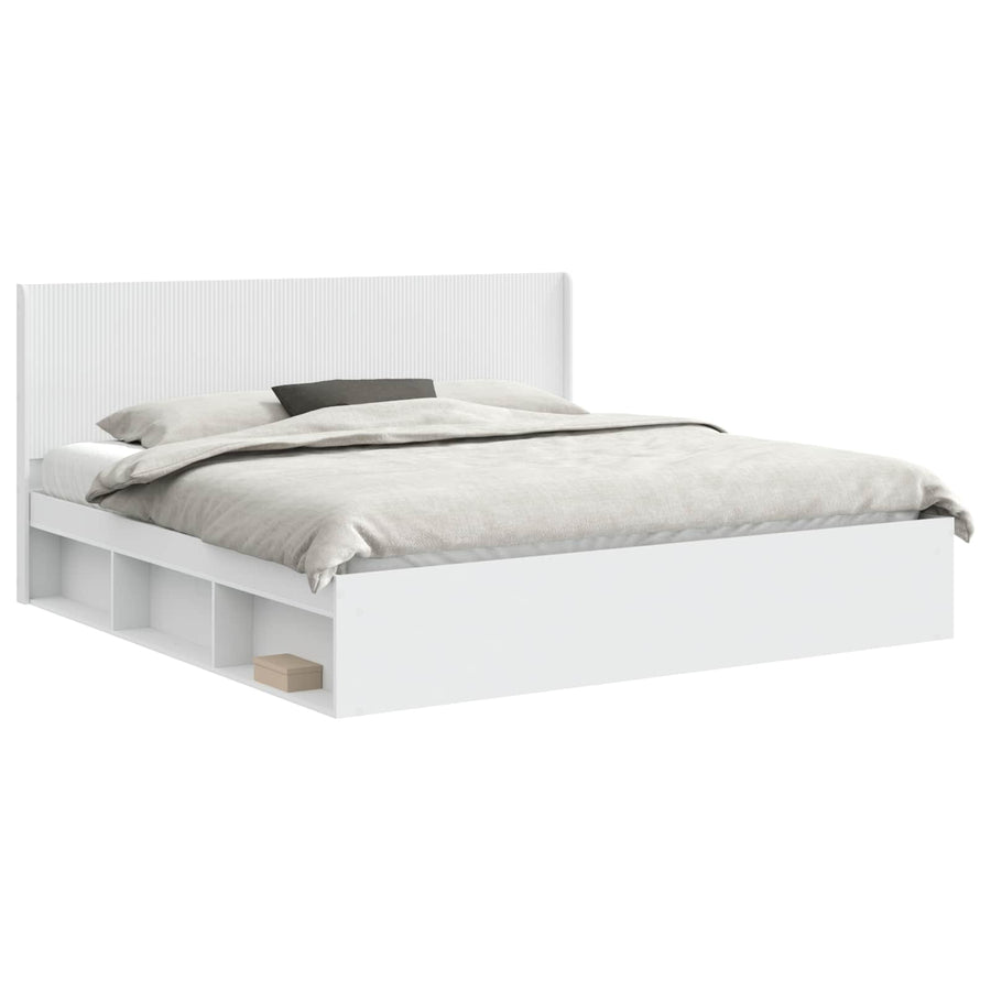 Bedframe met opbergruimte en hoofdbord Wit 200 x 200 cm