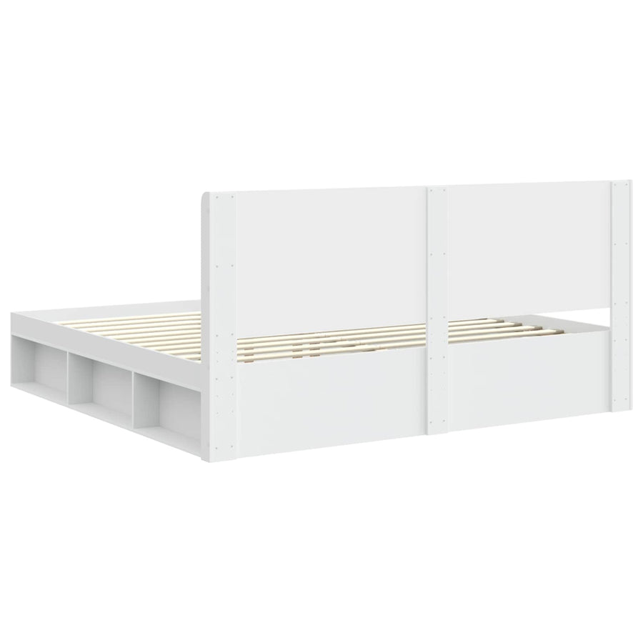 Bedframe met opbergruimte en hoofdbord Wit 200 x 200 cm