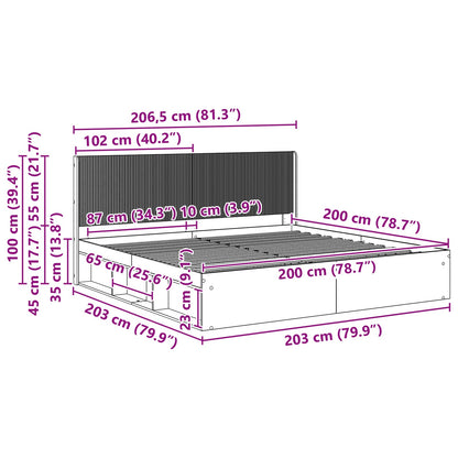 Bedframe met opbergruimte en hoofdbord Wit 200 x 200 cm