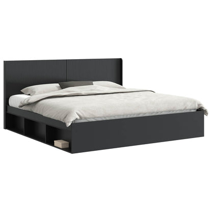 Bedframe met opbergruimte en hoofdbord Zwart 200 x 200 cm