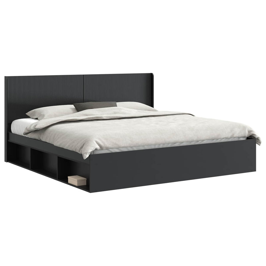Bedframe met opbergruimte en hoofdbord Zwart 200 x 200 cm