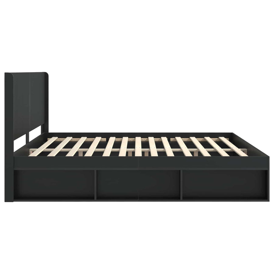 Bedframe met opbergruimte en hoofdbord Zwart 200 x 200 cm