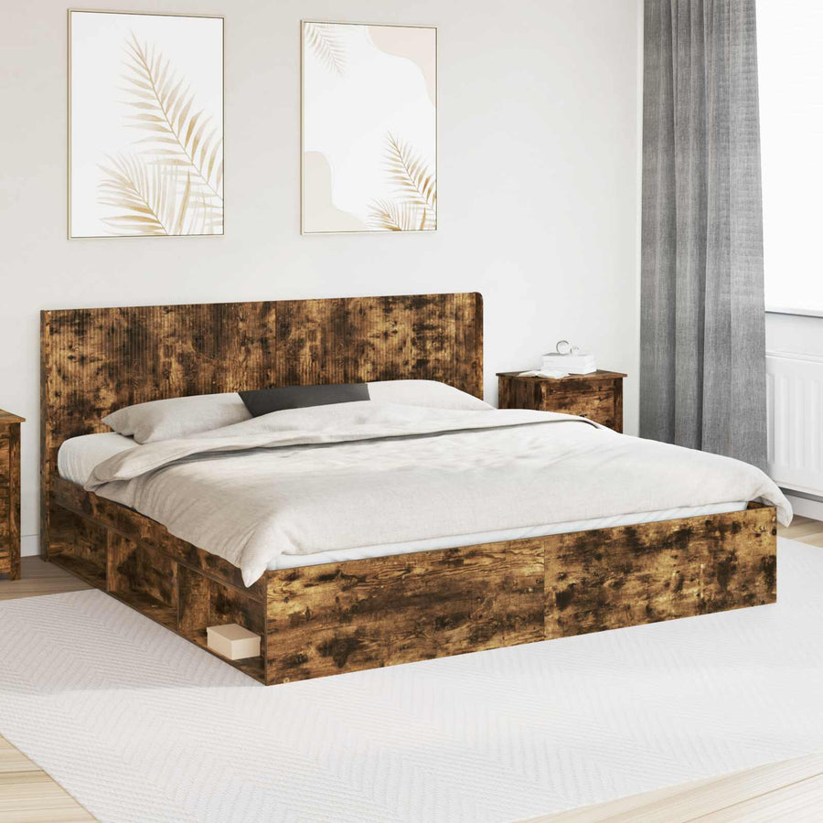 Bedframe met opbergruimte en hoofdbord Gerookt eiken