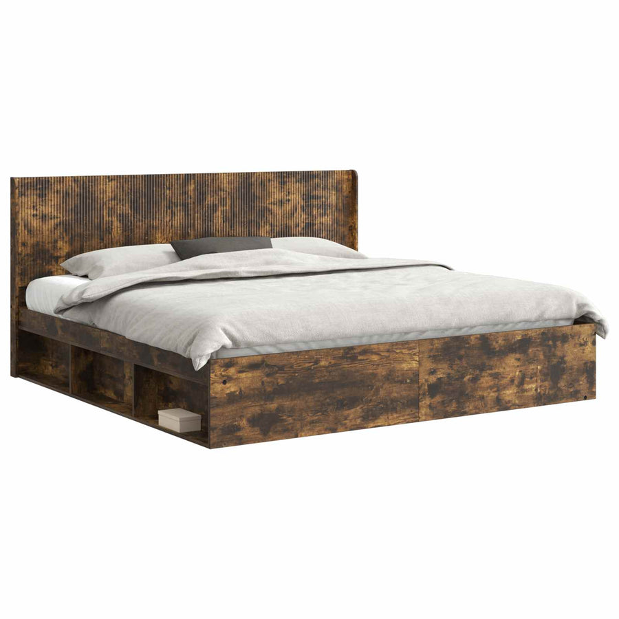 Bedframe met opbergruimte en hoofdbord Gerookt eiken