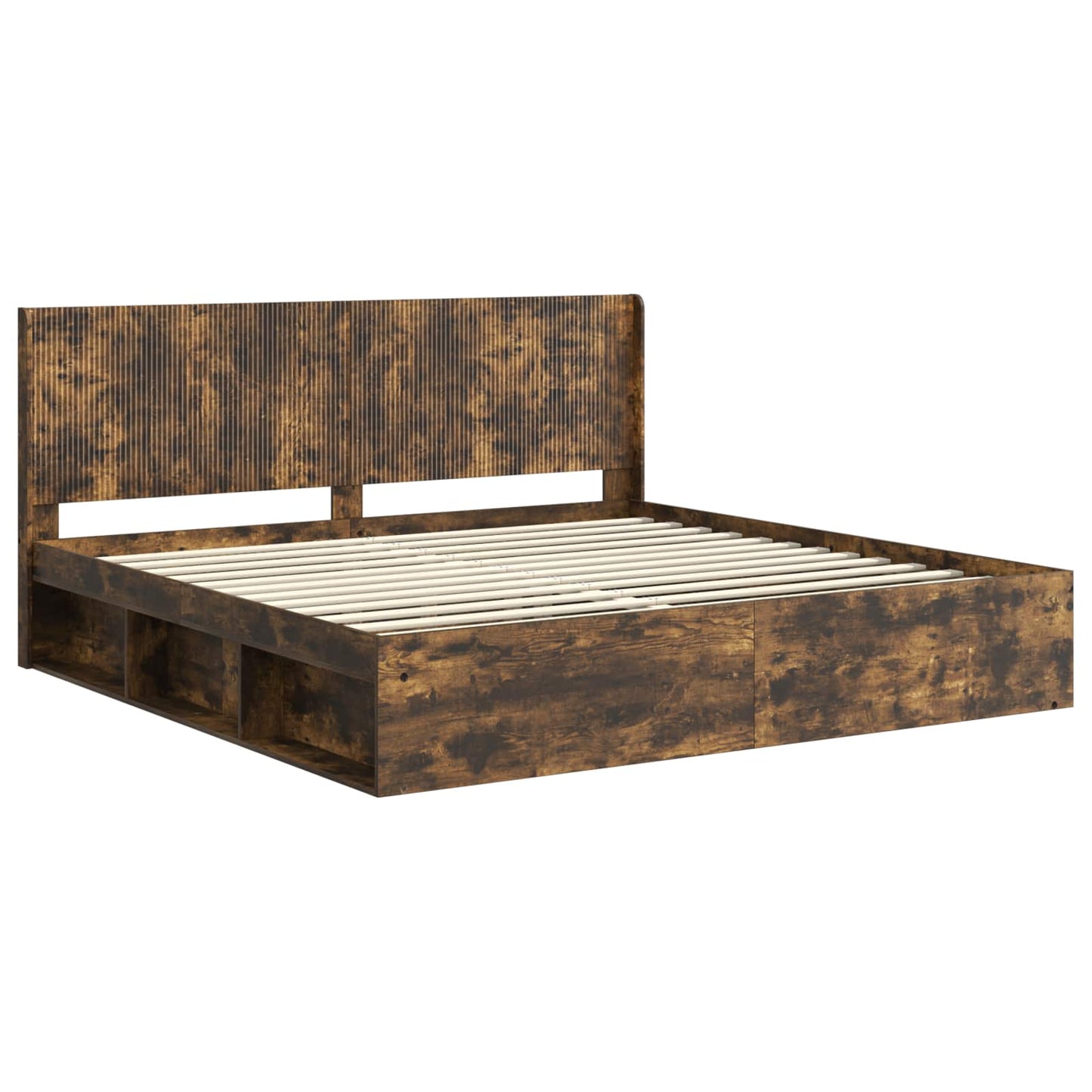 Bedframe met opbergruimte en hoofdbord Gerookt eiken