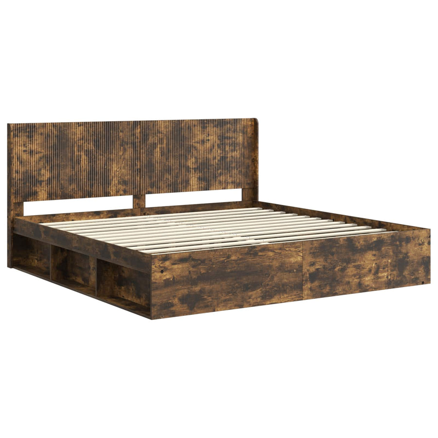 Bedframe met opbergruimte en hoofdbord Gerookt eiken