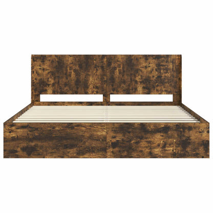 Bedframe met opbergruimte en hoofdbord Gerookt eiken