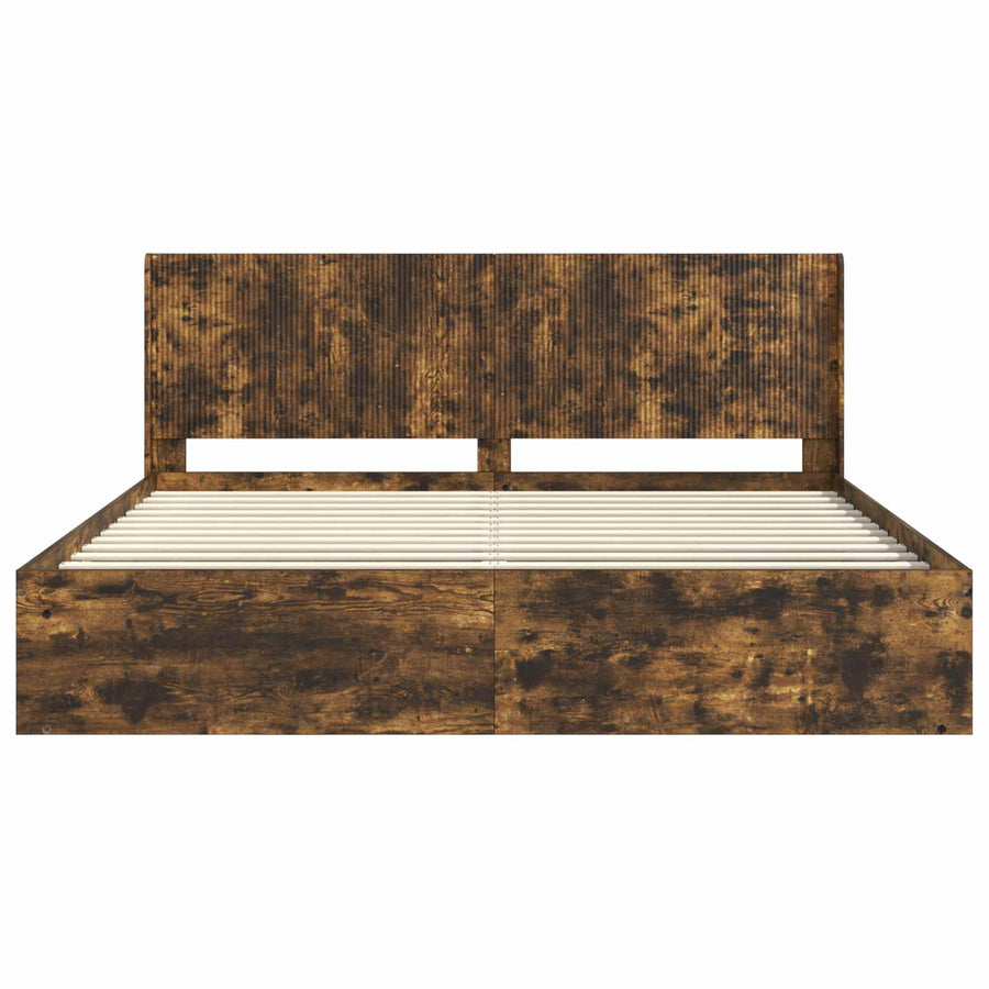 Bedframe met opbergruimte en hoofdbord Gerookt eiken
