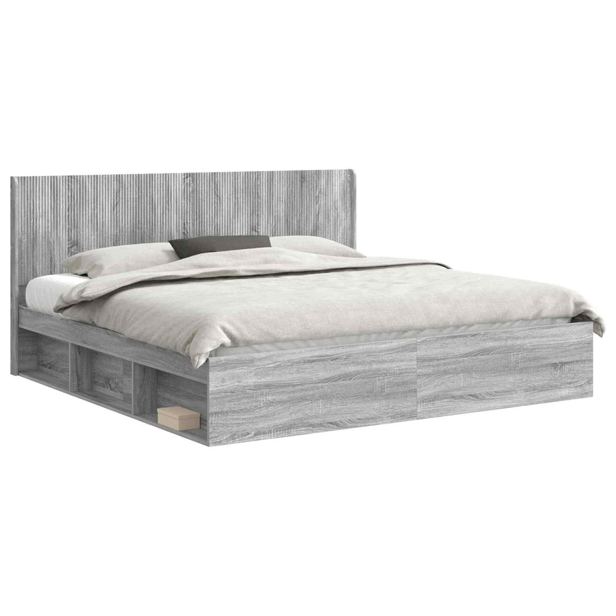 Bedframe met opbergruimte en hoofdbord Grijs Sonoma