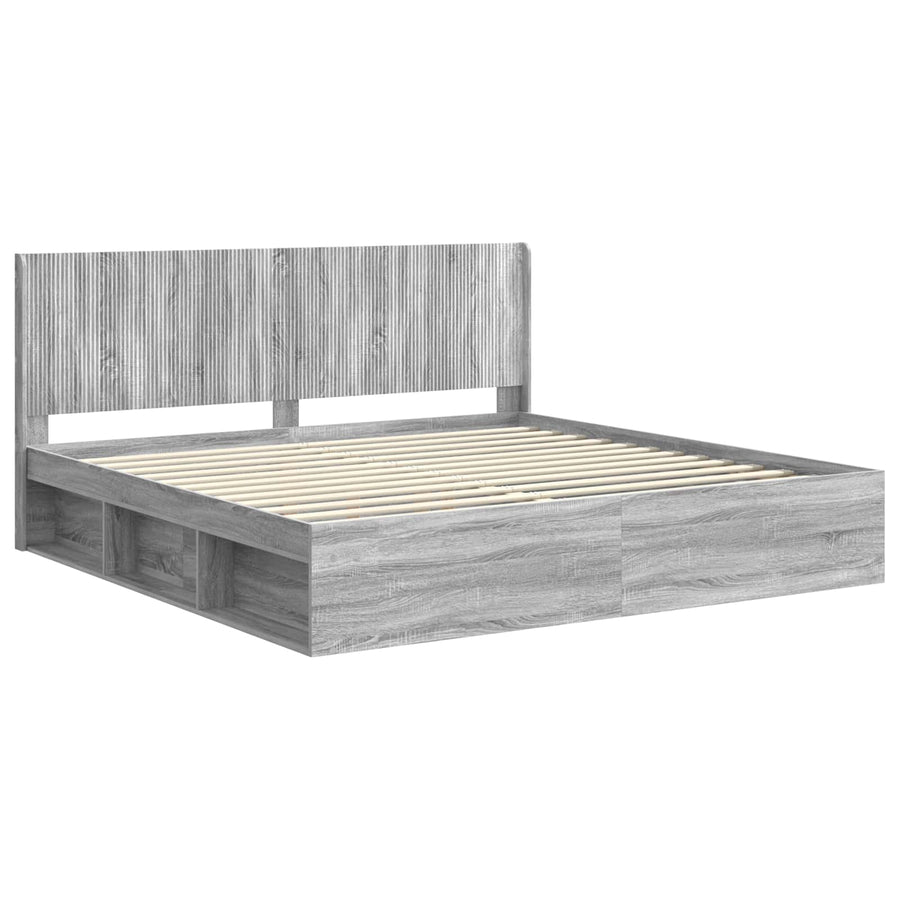 Bedframe met opbergruimte en hoofdbord Grijs Sonoma