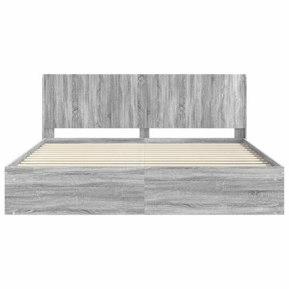 Bedframe met opbergruimte en hoofdbord Grijs Sonoma