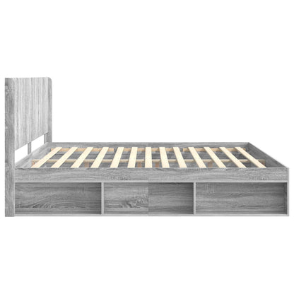 Bedframe met opbergruimte en hoofdbord Grijs Sonoma