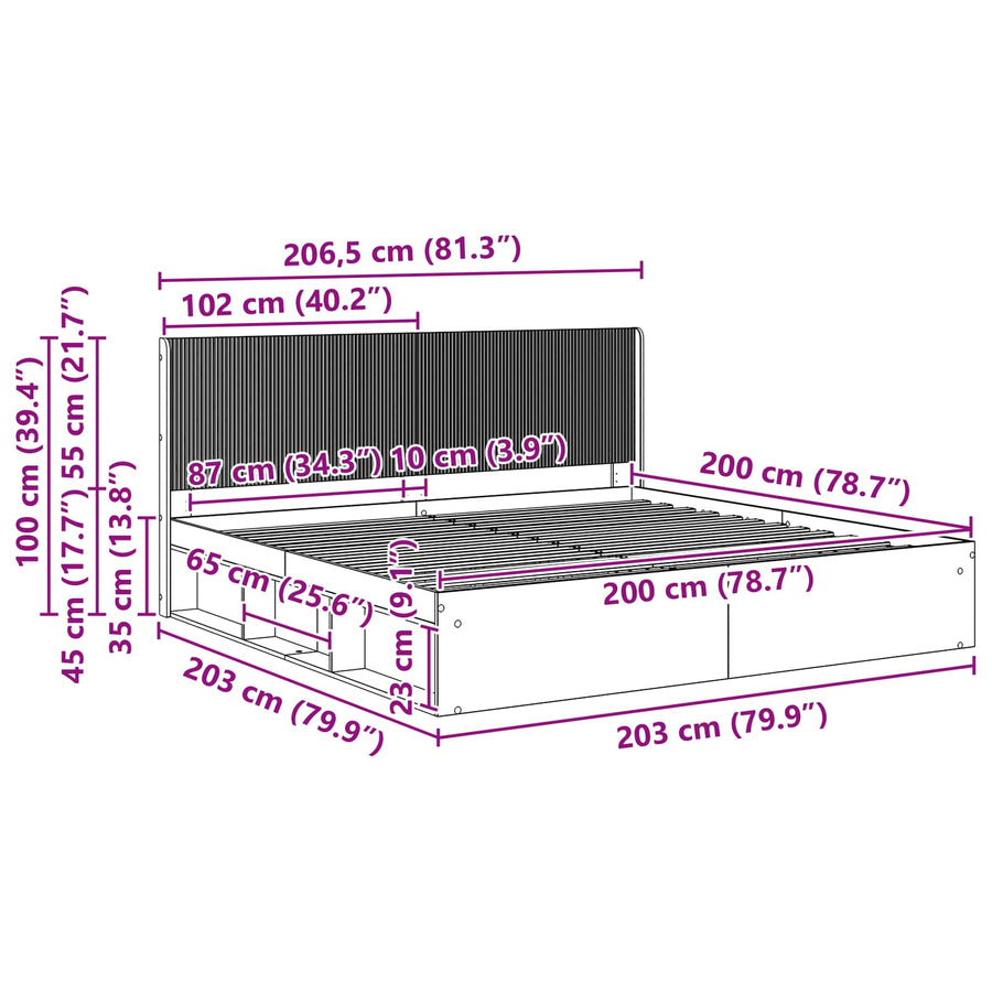 Bedframe met opbergruimte en hoofdbord Grijs Sonoma