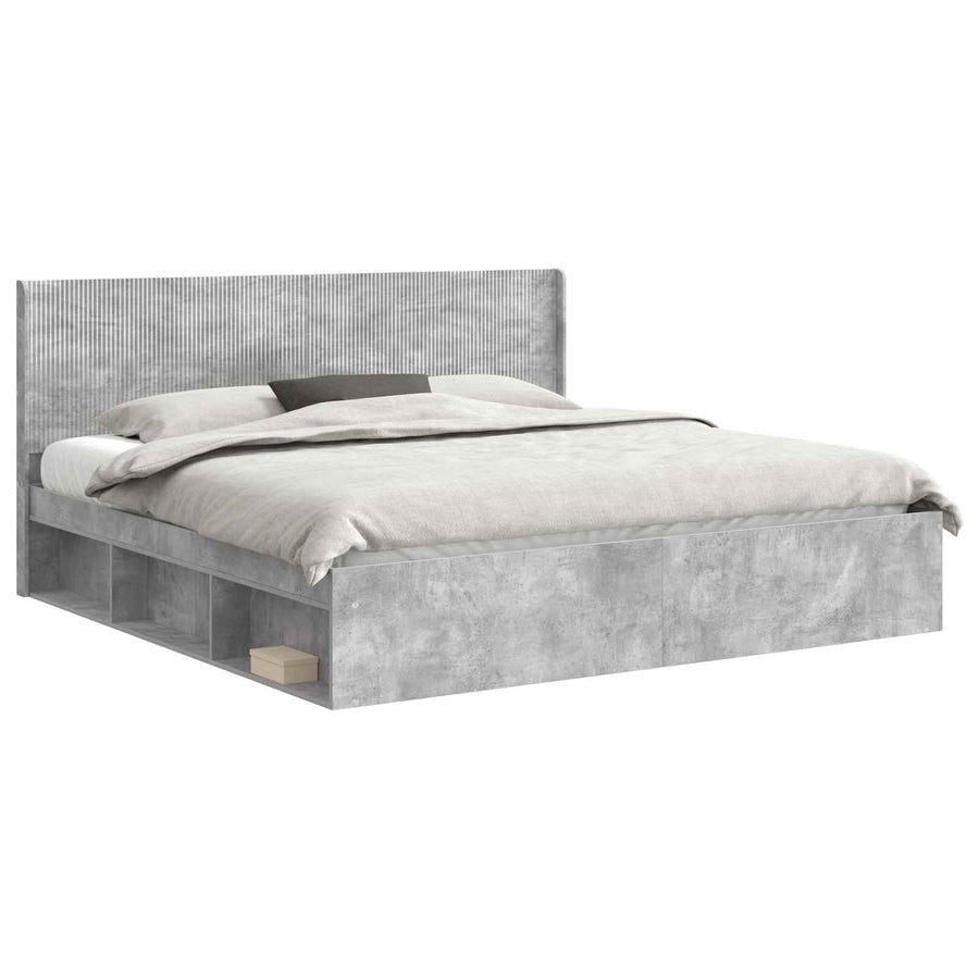 Bedframe met opbergruimte en hoofdbord Betongrijs 180 x 200 cm