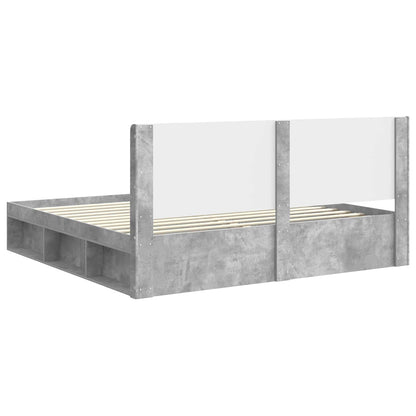 Bedframe met opbergruimte en hoofdbord Betongrijs 180 x 200 cm