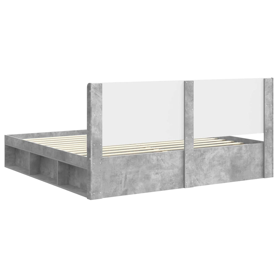 Bedframe met opbergruimte en hoofdbord Betongrijs 180 x 200 cm