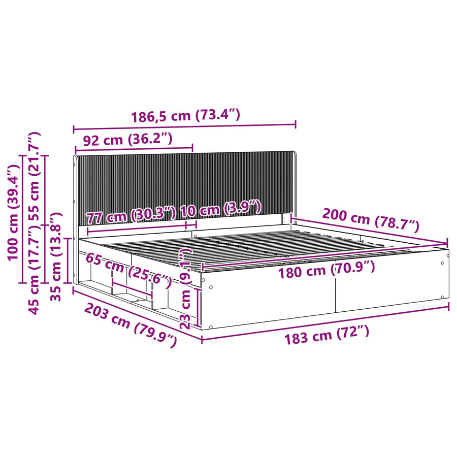 Bedframe met opbergruimte en hoofdbord Betongrijs 180 x 200 cm