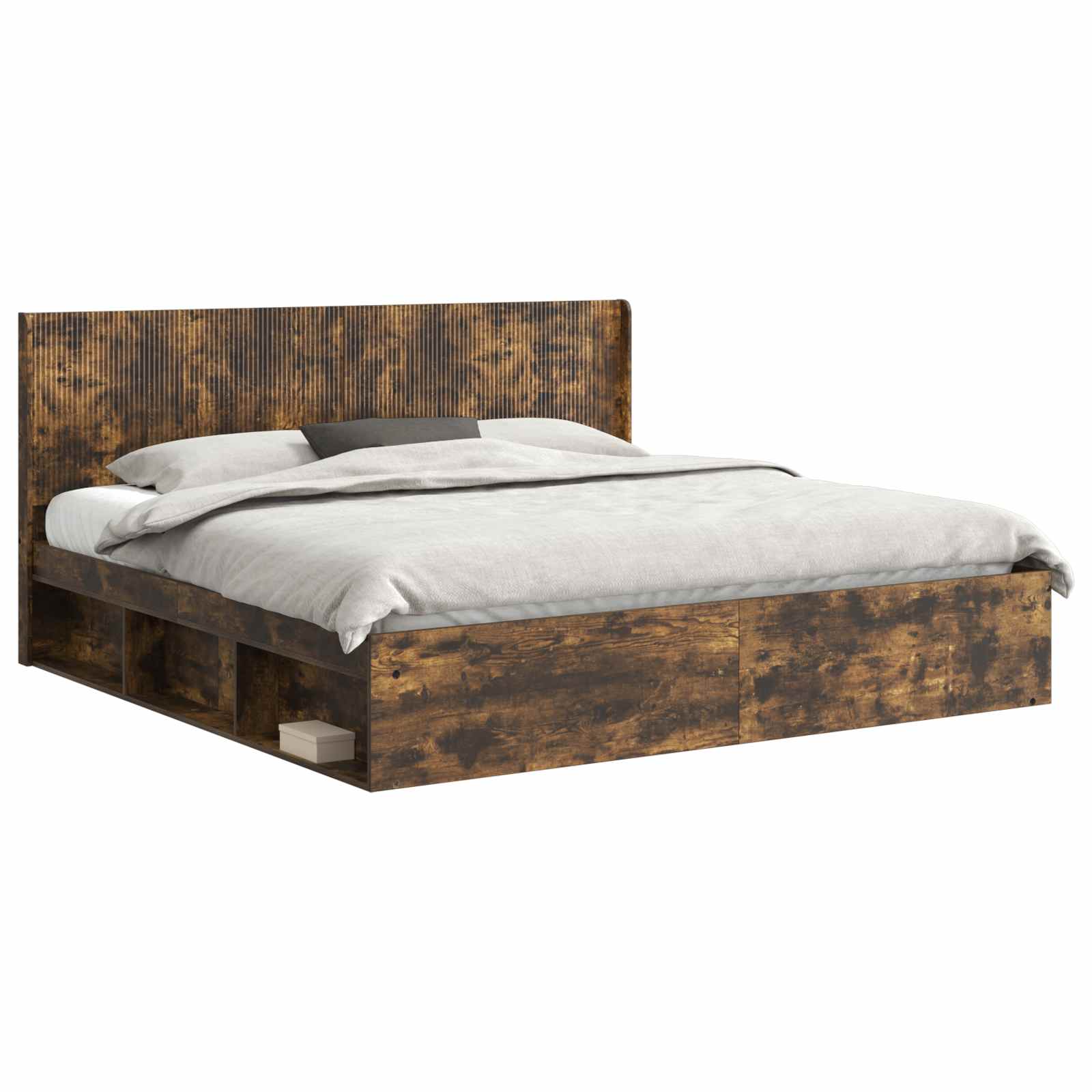 Bedframe met opbergruimte en hoofdbord Gerookt eiken