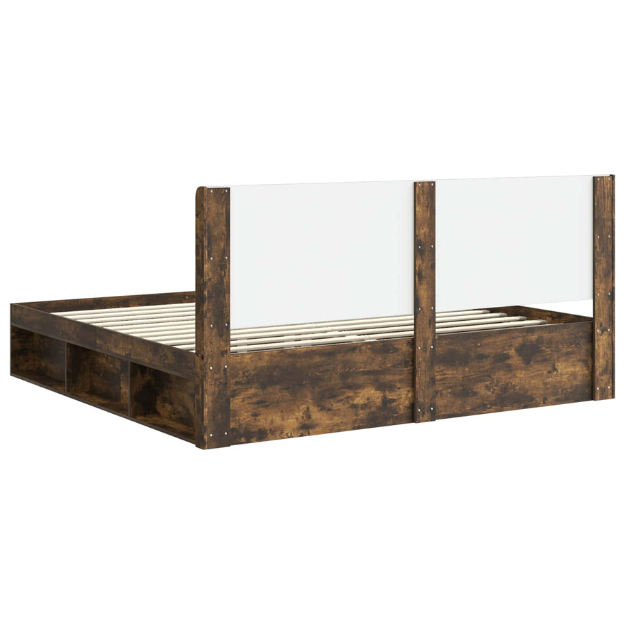 Bedframe met opbergruimte en hoofdbord Gerookt eiken