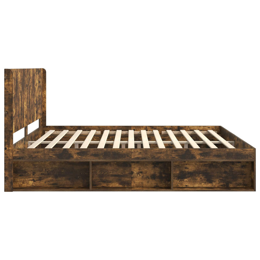 Bedframe met opbergruimte en hoofdbord Gerookt eiken