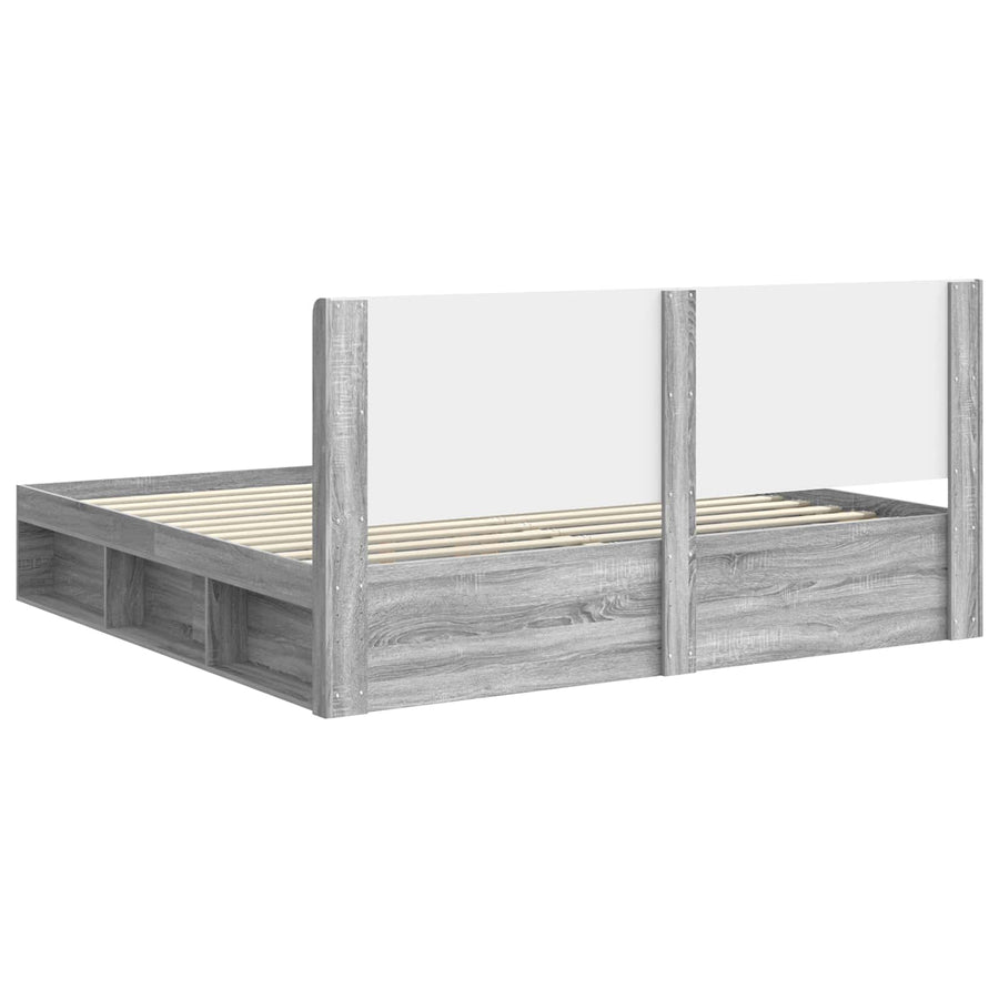 Bedframe met opbergruimte en hoofdbord Grijs Sonoma