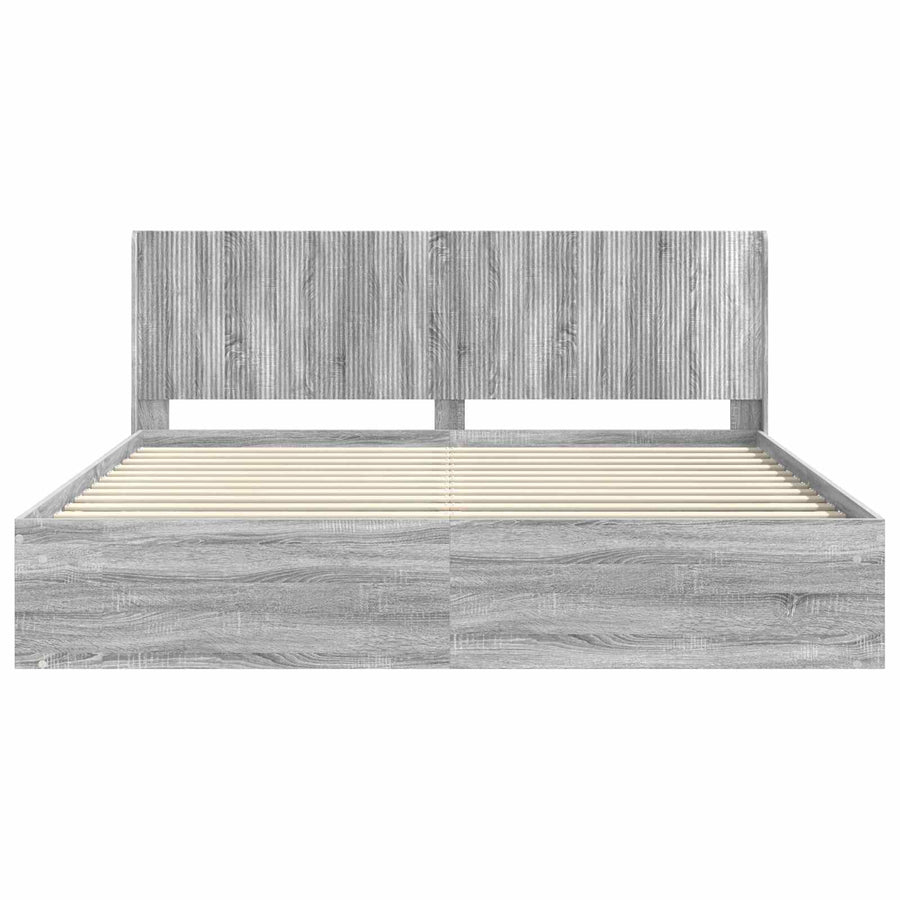 Bedframe met opbergruimte en hoofdbord Grijs Sonoma