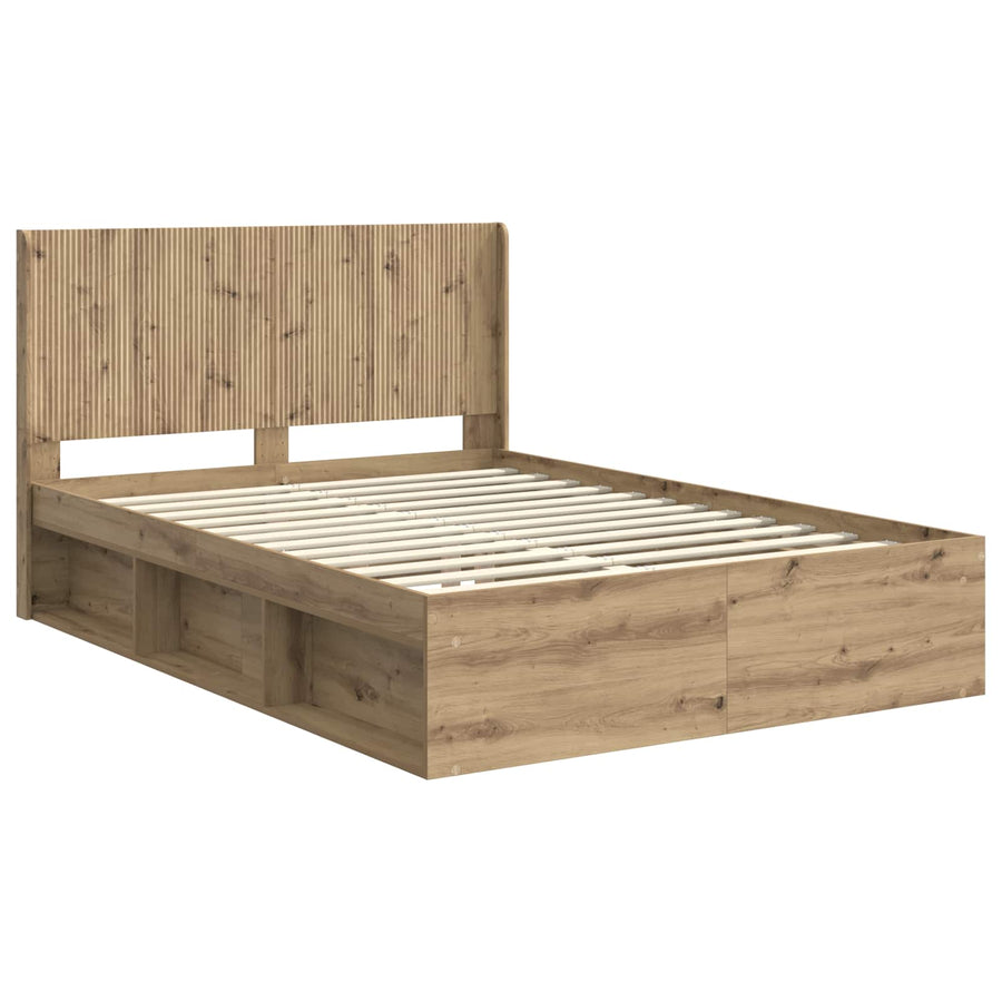 Bedframe met opbergruimte en hoofdbord Artisanaal eiken