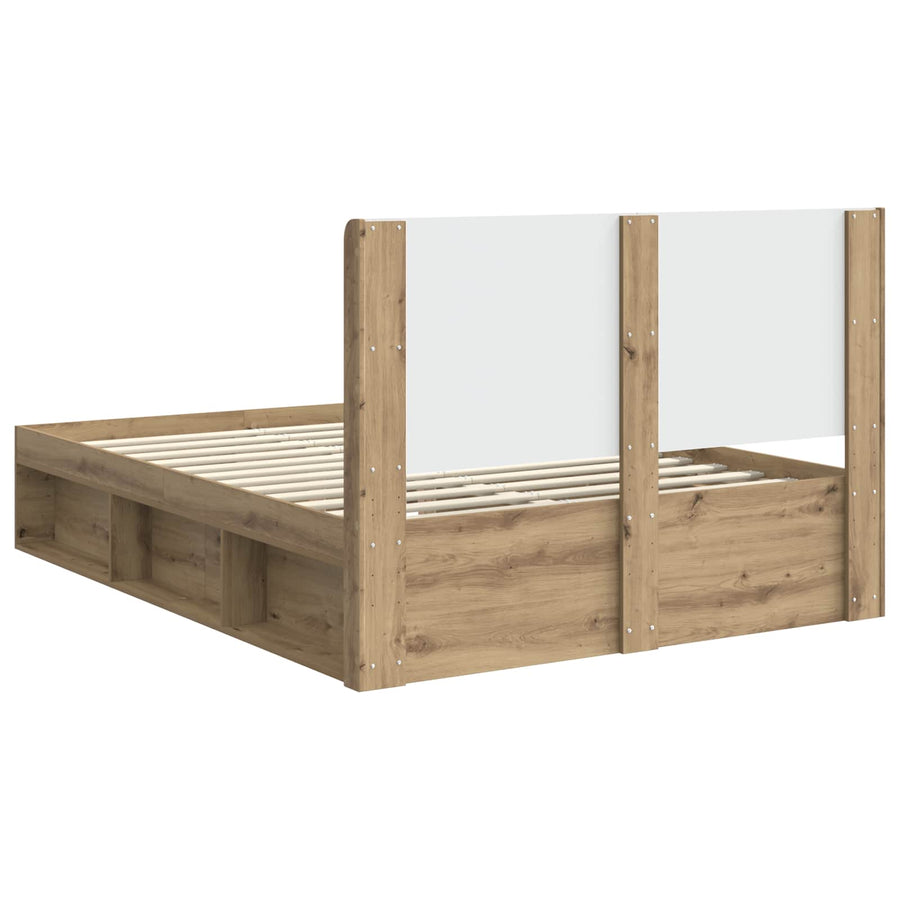 Bedframe met opbergruimte en hoofdbord Artisanaal eiken
