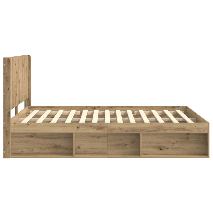 Bedframe met opbergruimte en hoofdbord Artisanaal eiken