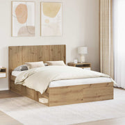 Bedframe met opbergruimte en hoofdbord bewerkt hout