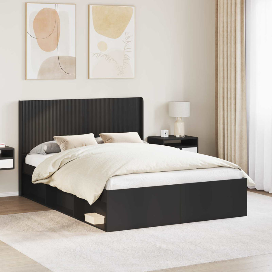 Bedframe met opbergruimte en hoofdbord Zwart 135 x 190 cm