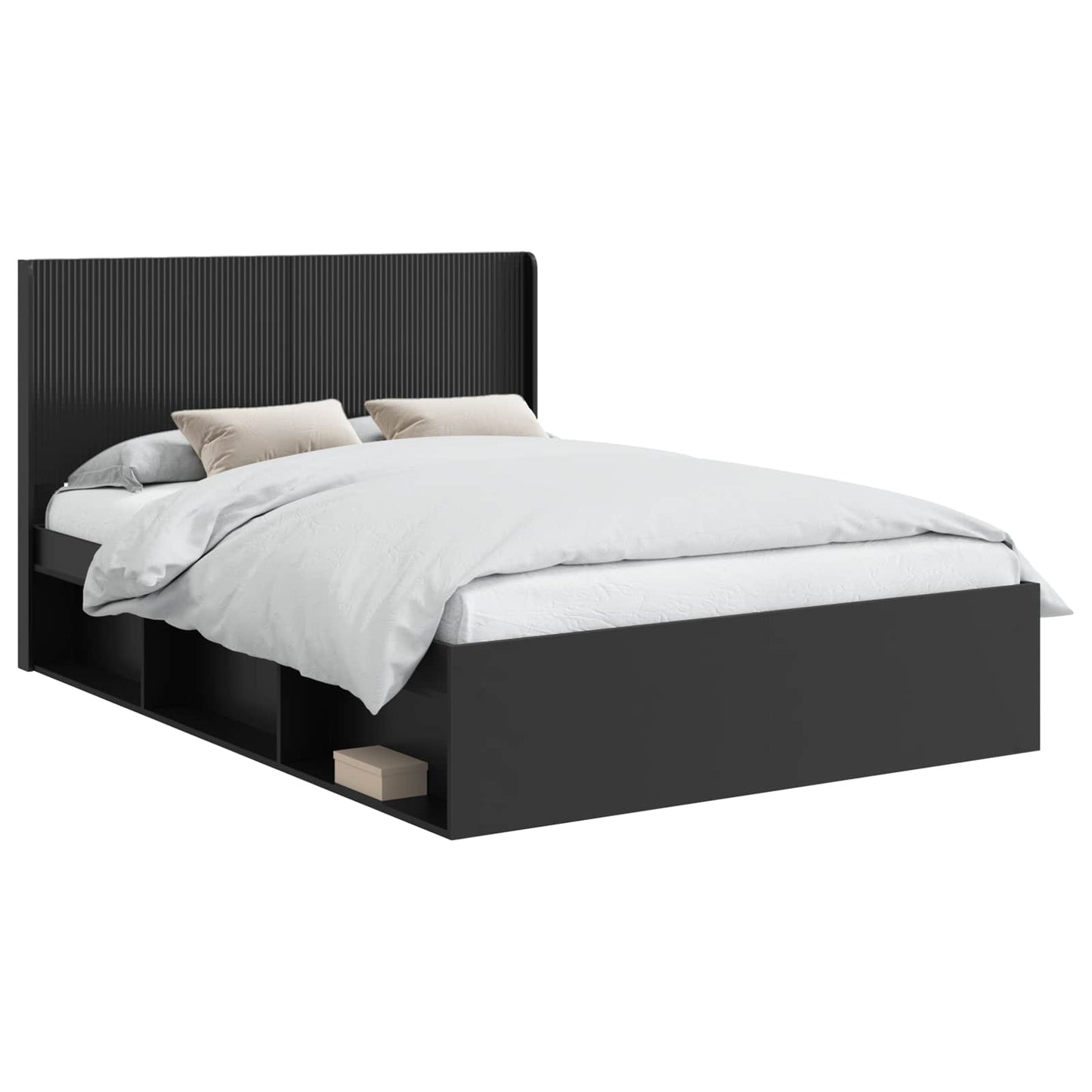 Bedframe met opbergruimte en hoofdbord Zwart 135 x 190 cm