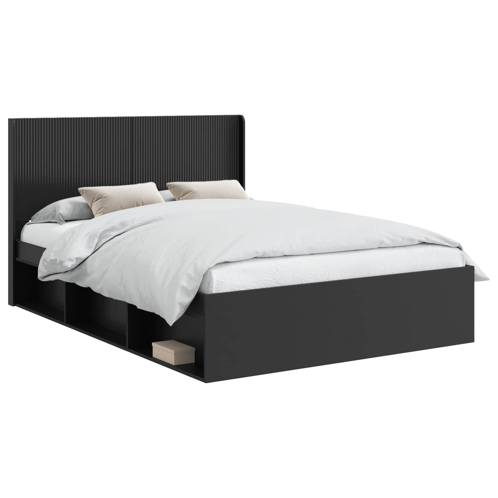 Bedframe met opbergruimte en hoofdbord Zwart 135 x 190 cm