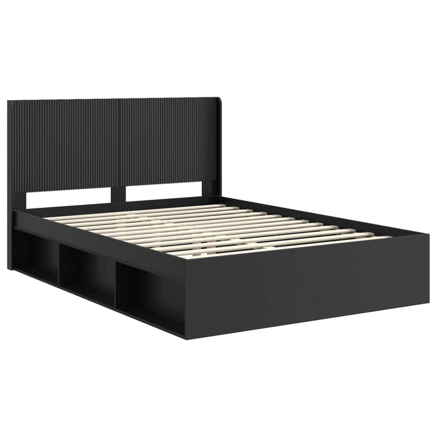 Bedframe met opbergruimte en hoofdbord Zwart 135 x 190 cm