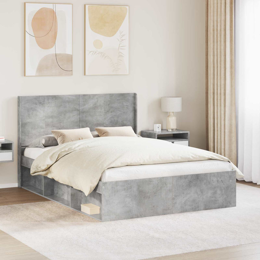 Bedframe met opbergruimte en hoofdbord Betongrijs 135 x 190 cm
