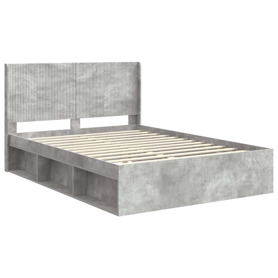 Bedframe met opbergruimte en hoofdbord Betongrijs 135 x 190 cm