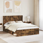 Bedframe 141,5x193x100 cm gerookt eiken met opbergruimte