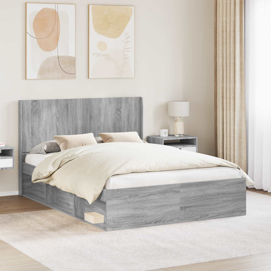 Bedframe met opbergruimte en hoofdbord Grijs sonoma