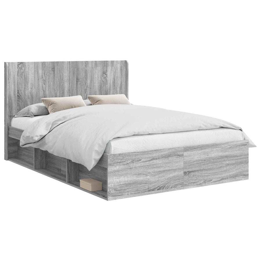 Bedframe met opbergruimte en hoofdbord Grijs sonoma