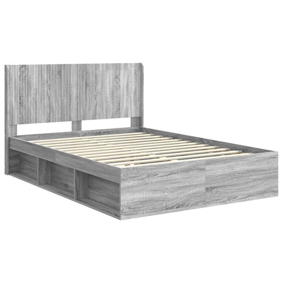 Bedframe met opbergruimte en hoofdbord Grijs sonoma