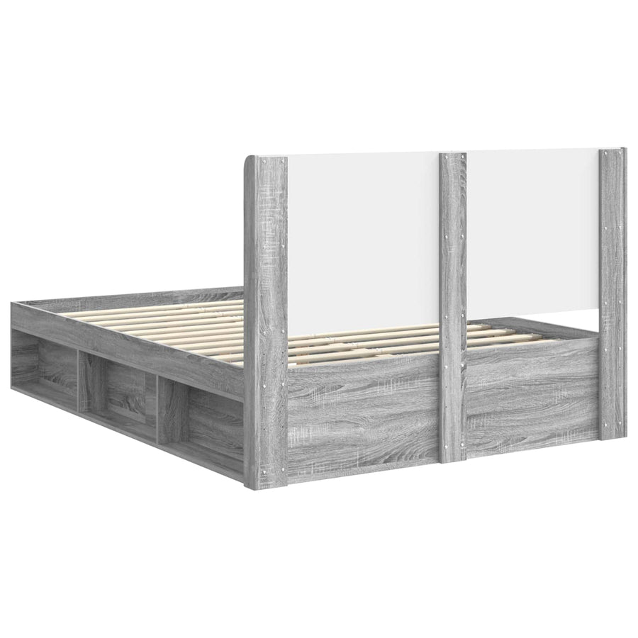 Bedframe met opbergruimte en hoofdbord Grijs sonoma