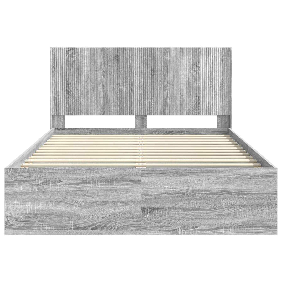 Bedframe met opbergruimte en hoofdbord Grijs sonoma