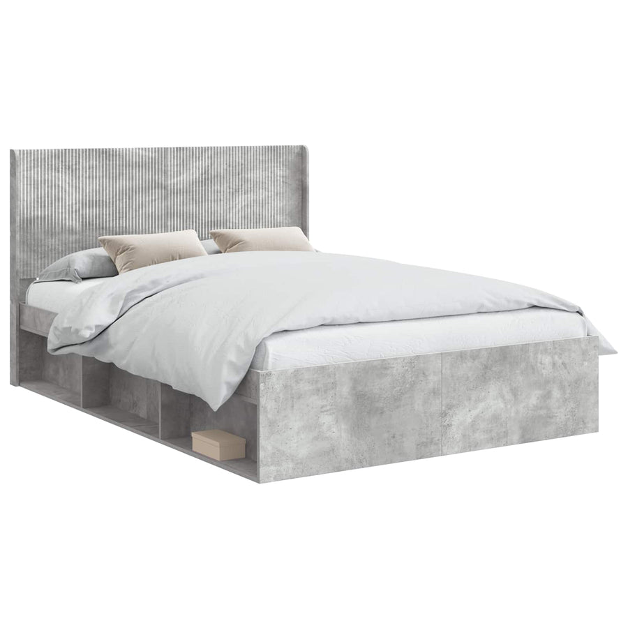 Bedframe met opbergruimte en hoofdbord Betongrijs 120 x 200 cm