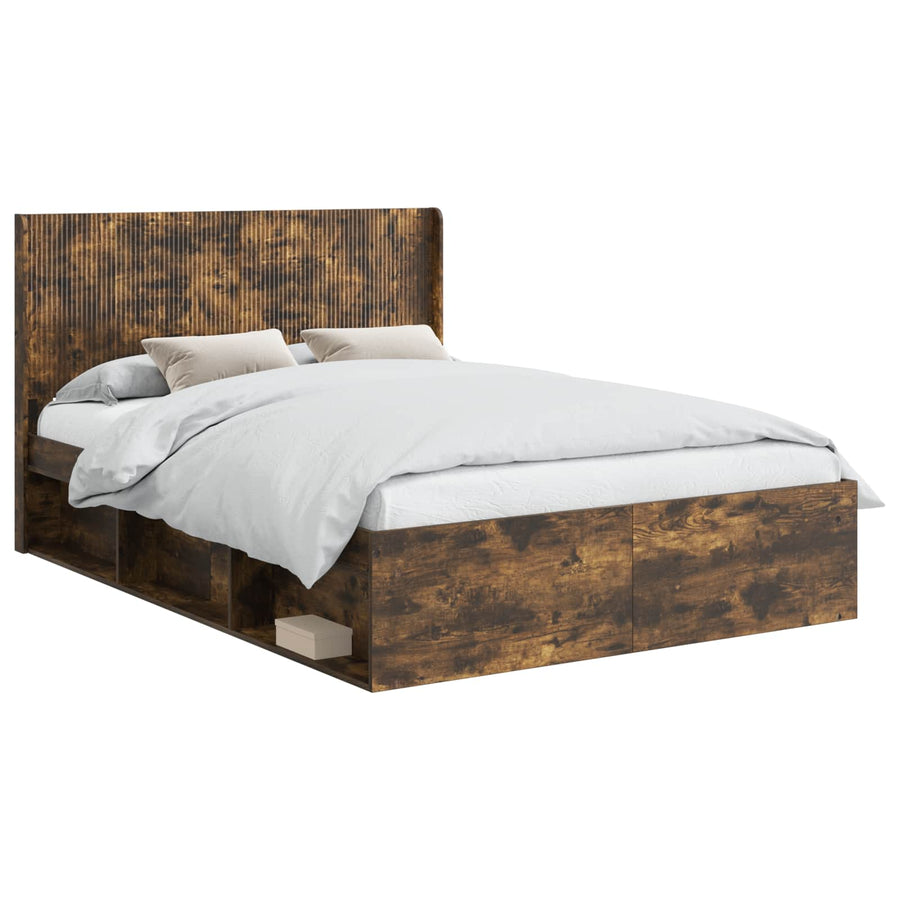 Bedframe met opbergruimte en hoofdbord Gerookt eiken