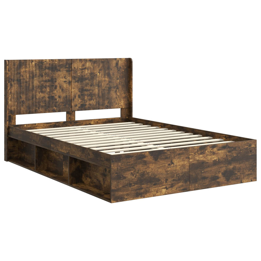Bedframe met opbergruimte en hoofdbord Gerookt eiken