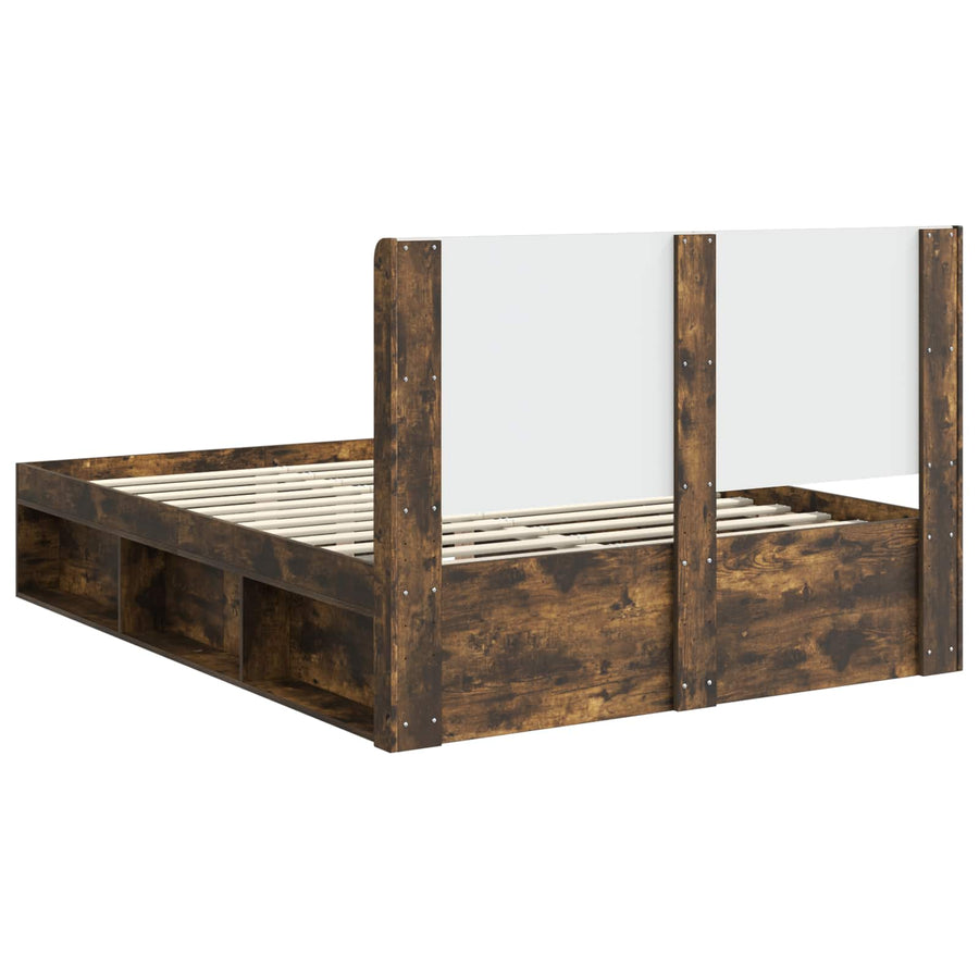 Bedframe met opbergruimte en hoofdbord Gerookt eiken