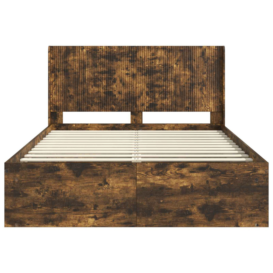 Bedframe met opbergruimte en hoofdbord Gerookt eiken