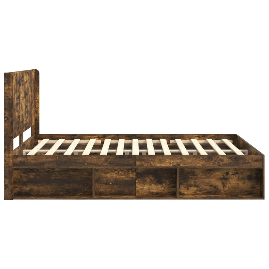Bedframe met opbergruimte en hoofdbord Gerookt eiken